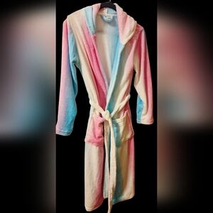 RONGTAI Soft Fleece Hooded Robe Women Small Shawl Collar